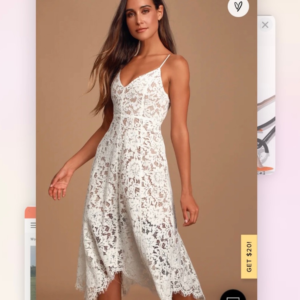 Lulus white lace midi dress size small
